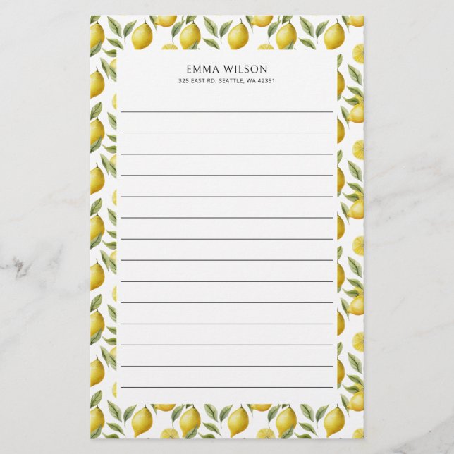 Papelería Citrus Lemon Lime Lined (Anverso)