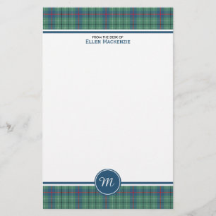 Papelería Clan Duncan Luz Verde Anciano Tartán Monograma