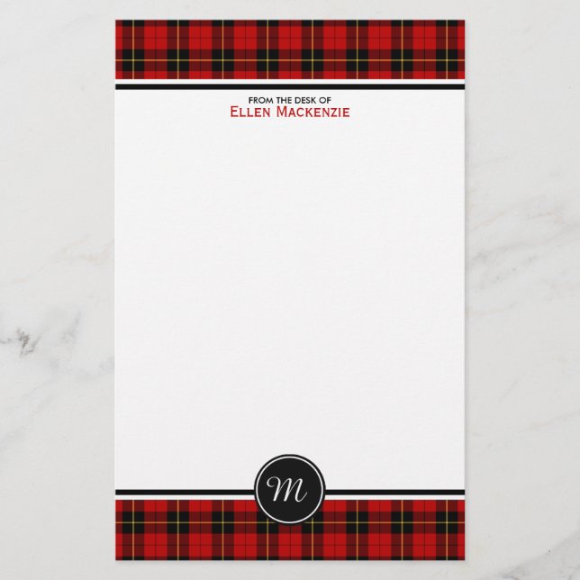 Papelería Clan Wallace Tartan Classic Red Place Monograma (Anverso)