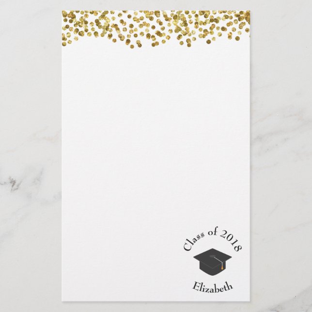 Papelería Clase Faux Gold Confetti & Graduation Cap de 20xx (Anverso)