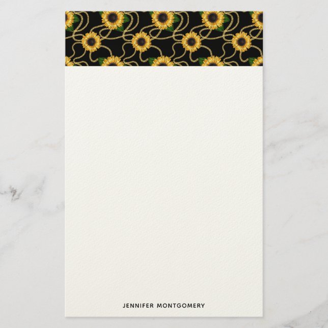 Papelería Clásico amarillo girasol elegante patrón en negro (Anverso)