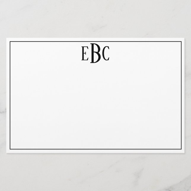 Papelería Clásico moderno Monograma estatizado en blanco y n (Anverso)