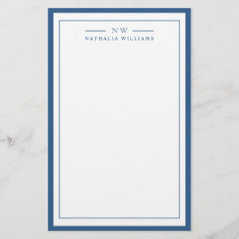 Papelería Classic Navy Blue Two Border Monogram Lined