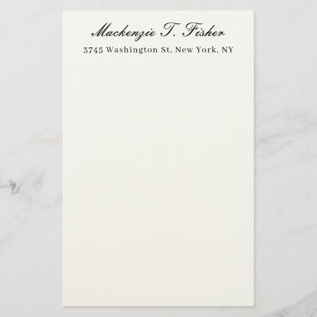 Papelería Classical Calligraphy Elegant Plain Black & White (Anverso)