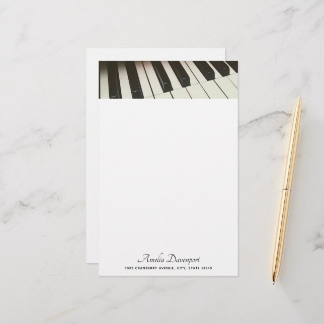 Papelería Claves de piano - Elegante fotografía en blanco y  (Anverso/Reverso In Situ)