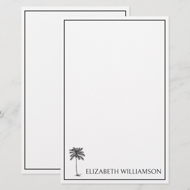 Papelería Coastal Black Palmetto Palm Tree Personalized (Anverso / Reverso)