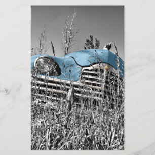 Papelería coche azul vintage