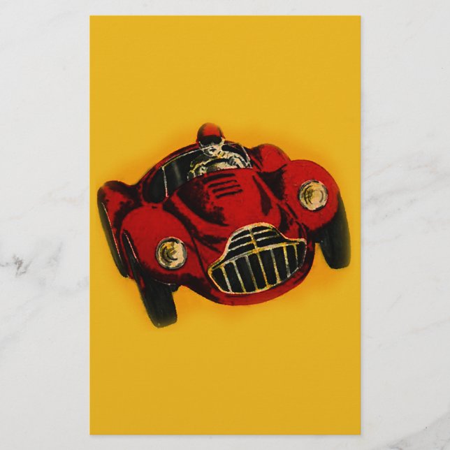 Papelería Coche de carreras automático antiguo rojo amarillo (Anverso)