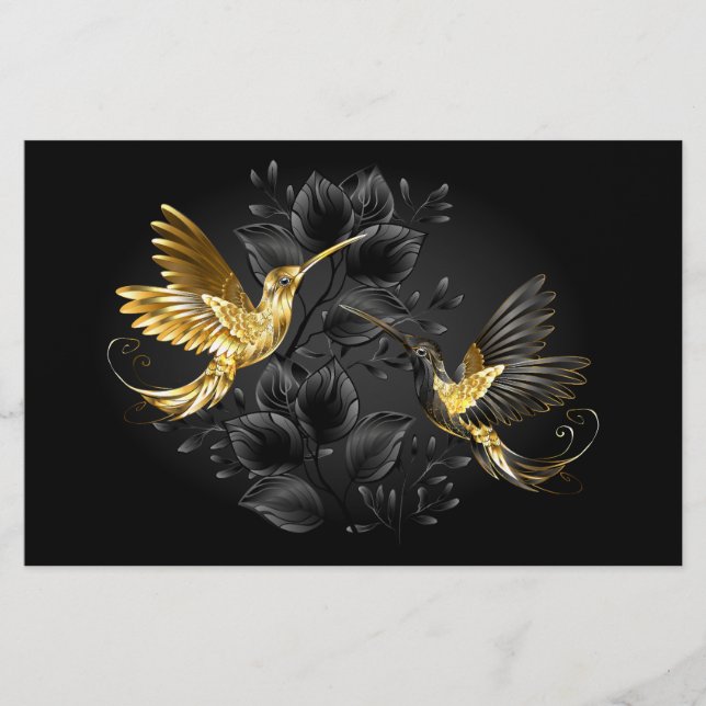Papelería Colibrí negro y dorado (Anverso)