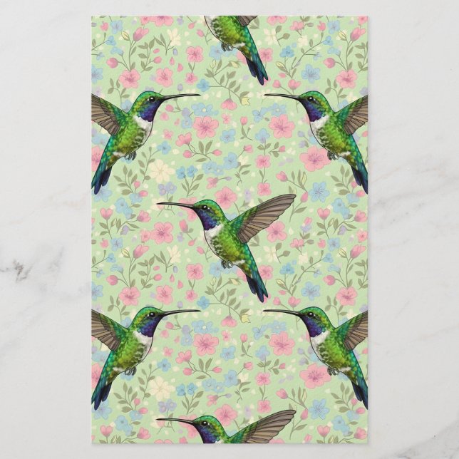 Papelería Colibríes sobre un fondo floral (Anverso)