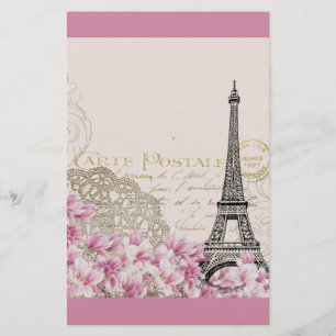 Papelería Collage de la Torre Eiffel con flores silvestres r