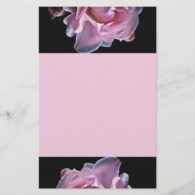Papelería Color de rosa rosado magnífico en negro (Anverso)