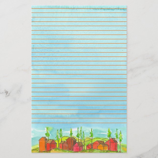 Papelería Colores de agua de las casas rojas (Anverso)