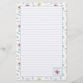 Papelería Colores de agua rojos teapot Blue Lined