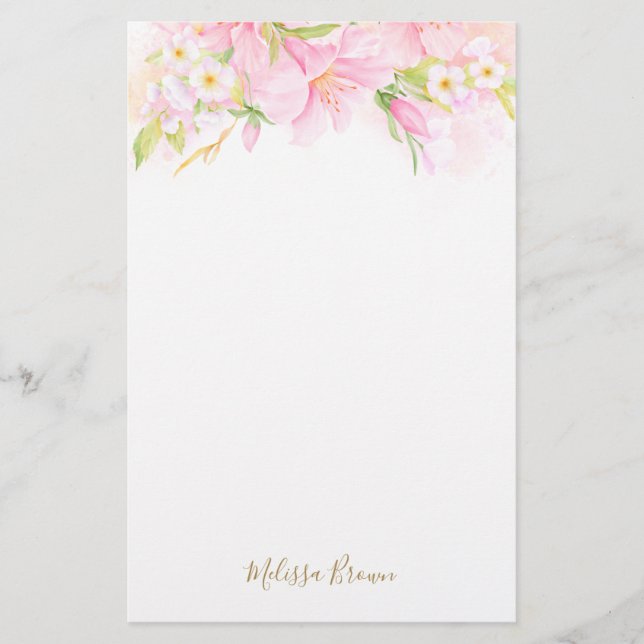 Papelería Colorida Floral Delicada acuarela Rosa Botánico (Anverso)