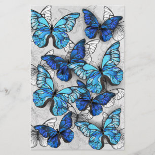 Papelería Composición de las mariposas blancas y azules