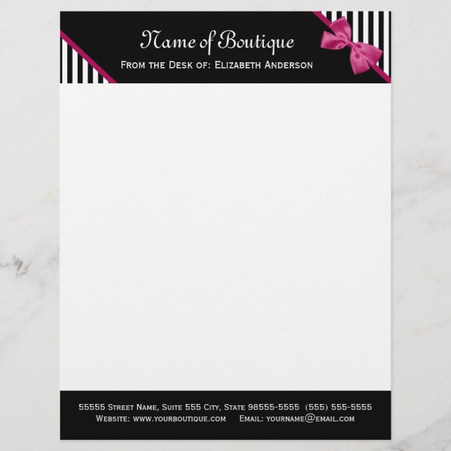 Papelería con membrete de Boutique de Lazo Rosa (Anverso)