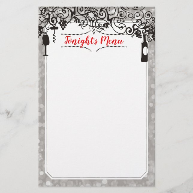 Papelería con membrete en la carta de degustación  (Anverso)