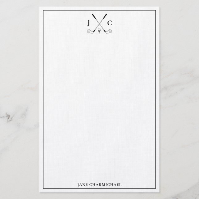 Papelería con monograma de golf negro elegante (Anverso)