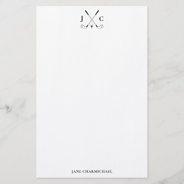 Papelería con monograma de golf negro elegante (Anverso)