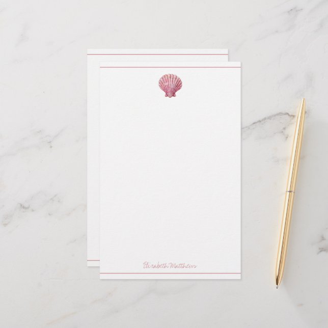 Papelería Concha de mar rosa costera en personalizado blanco (Anverso/Reverso In Situ)