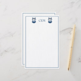 Papelería Concha de mar y cintas Monograma Azul y Blanco