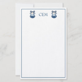 Papelería Concha de mar y cintas Monograma Azul y Blanco