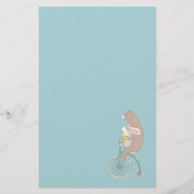Papelería Conejo y oso caprichosos montando una bicicleta (Anverso)