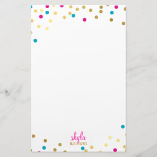 Papelería confeti azul rosa dorado glamoroso PERSONAL