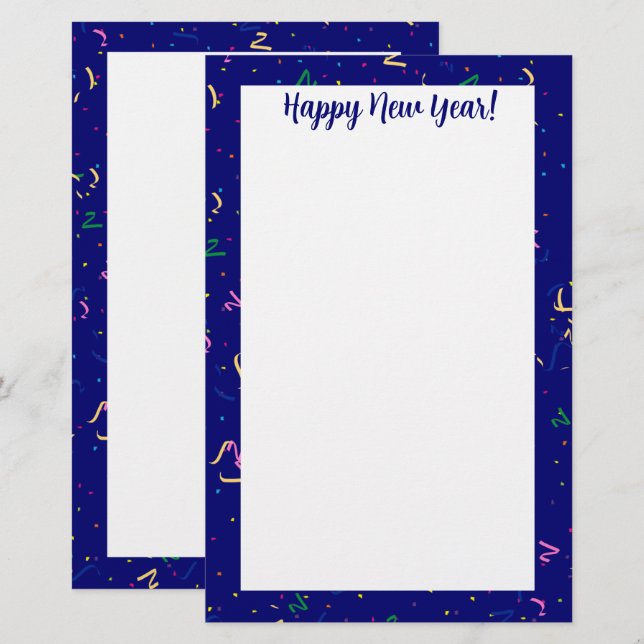Papelería Confeti con Feliz Año Nuevo (Anverso / Reverso)