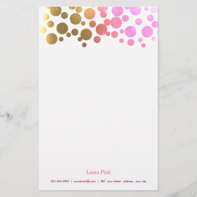Papelería Confeti retro rosa dorado (Anverso)