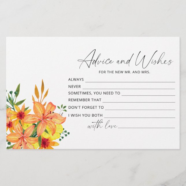Papelería Consejo floral y saludos ducha de novia (Anverso)