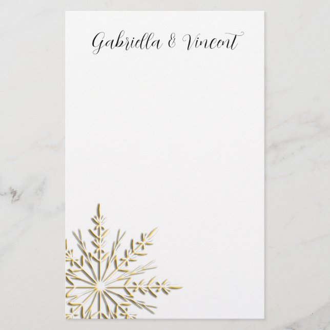 Papelería Copo de nieve dorado en boda blanca de invierno (Anverso)