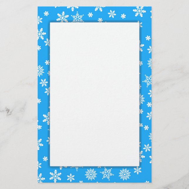 Papelería Copos de nieve blancos con fondo azul claro (Anverso)