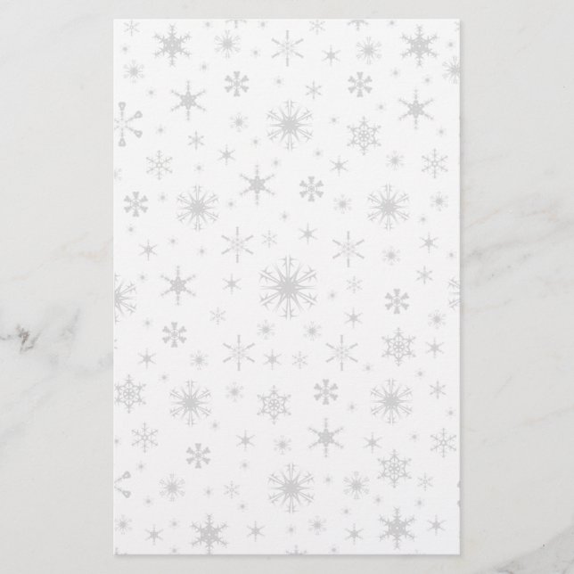 Papelería Copos de nieve - grises claros en blanco (Anverso)