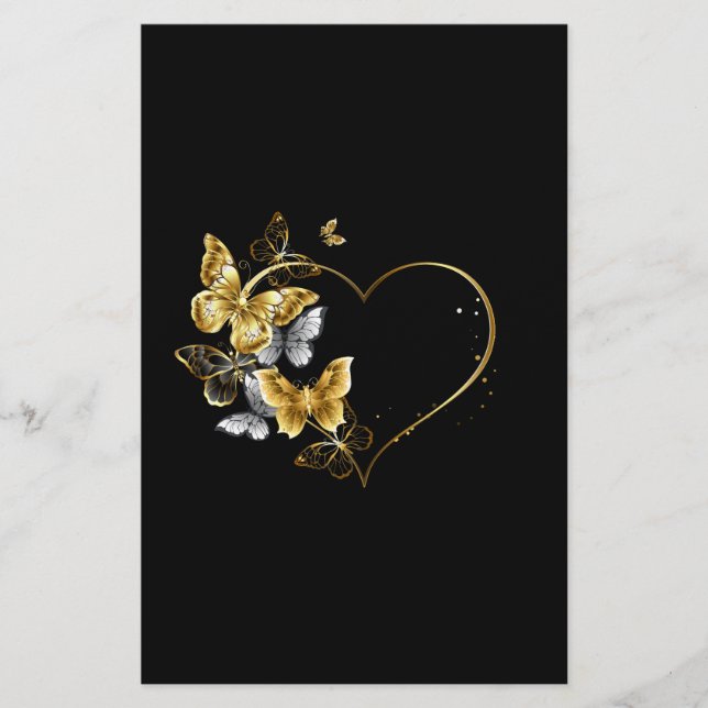 Papelería Corazón con mariposas doradas (Anverso)