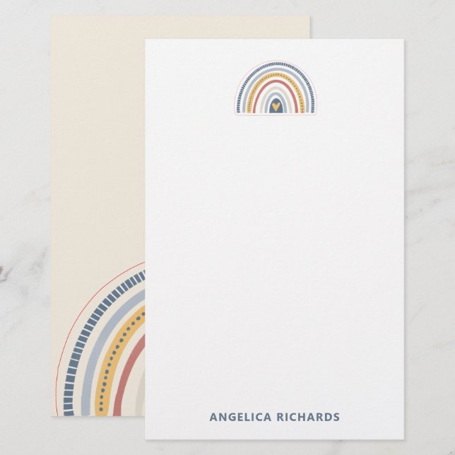 Papelería Corazón de arcoíris boho neutral suave (Anverso / Reverso)