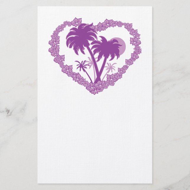 Papelería Corazón de palmera hawaiana tropical (Anverso)