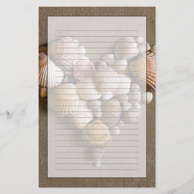 Papelería Corazón de San Valentín hecho con conchas (Anverso)