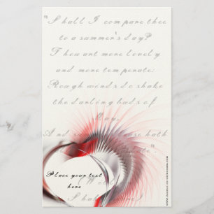 Papelería Corazón metalizado con el soneto de Shakespeare 18