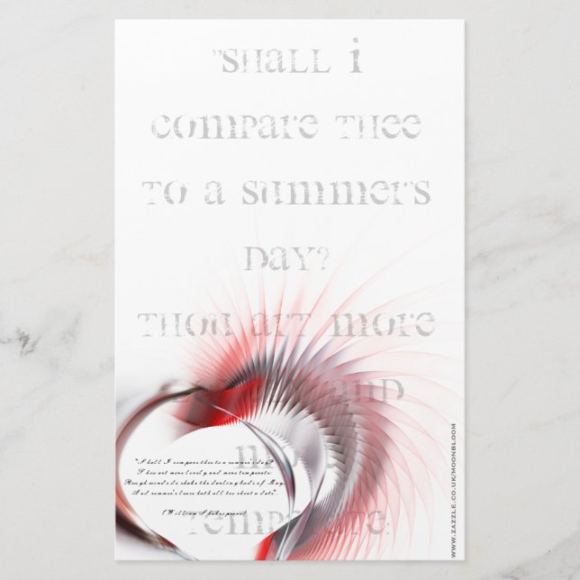 Papelería Corazón metalizado con el soneto de Shakespeare 18 (Anverso)