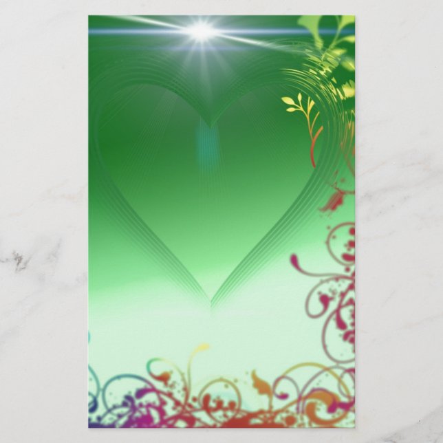 Papelería Corazón verde con la frontera con volantes (Anverso)
