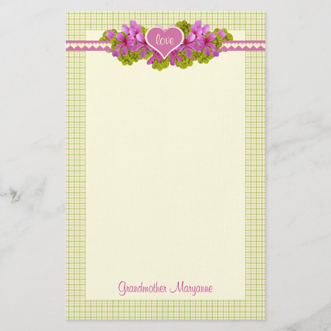 Papelería Corazones de flores rosadas de la abuela (Anverso)
