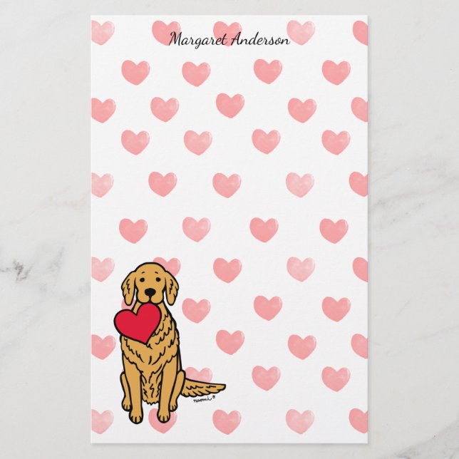 Papelería Corazones Personalizados de Golden Retriever (Anverso)