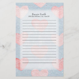 Papelería Corazones rosados personalizados sobre acuarela az