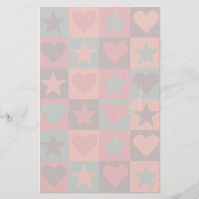 Papelería Corazones Y Estrellas Patrón Rosa (Anverso)