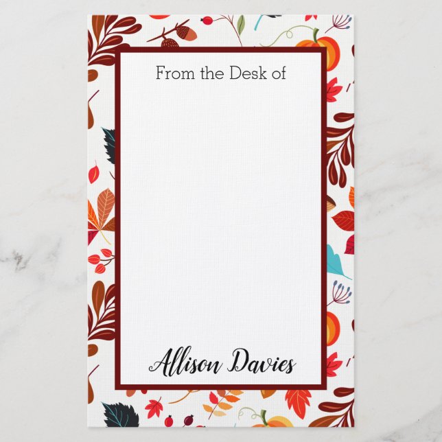 Papelería Cosecha otoñal personalizada (Anverso)