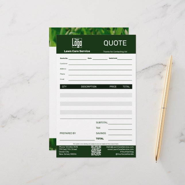 Papelería Cotización Simple de Servicio de Cuidado de Césped (Anverso/Reverso In Situ)