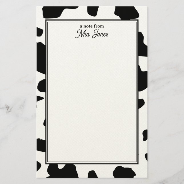 Papelería Cow Print Pattern Black and White Personalized (Anverso)