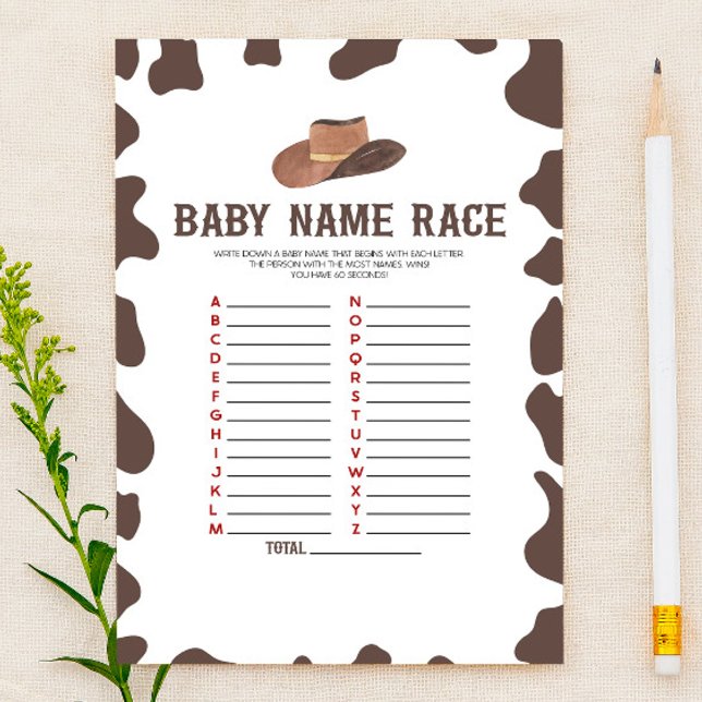 Papelería Cowboy Rodeo Name Race Baby Shower Game Activity (Subido por el creador)